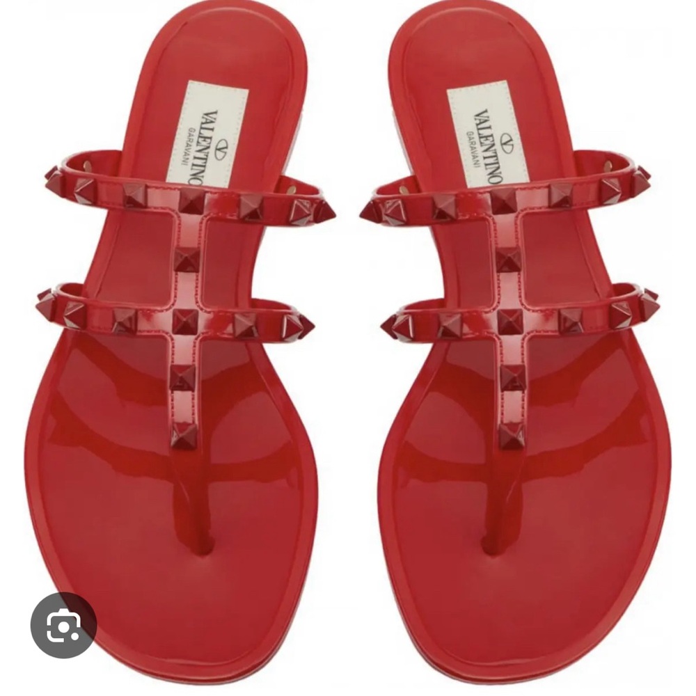 Valentino Rockstud Red Rubber Sandals